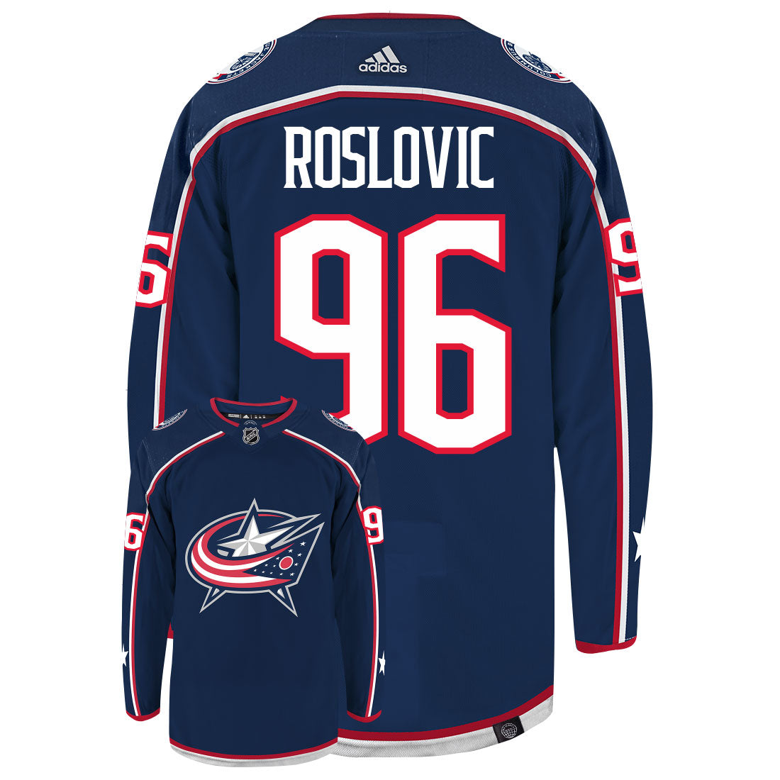 Jack Roslovic Columbus Blue Jackets Adidas Primegreen Authentic NHL Hockey Jersey