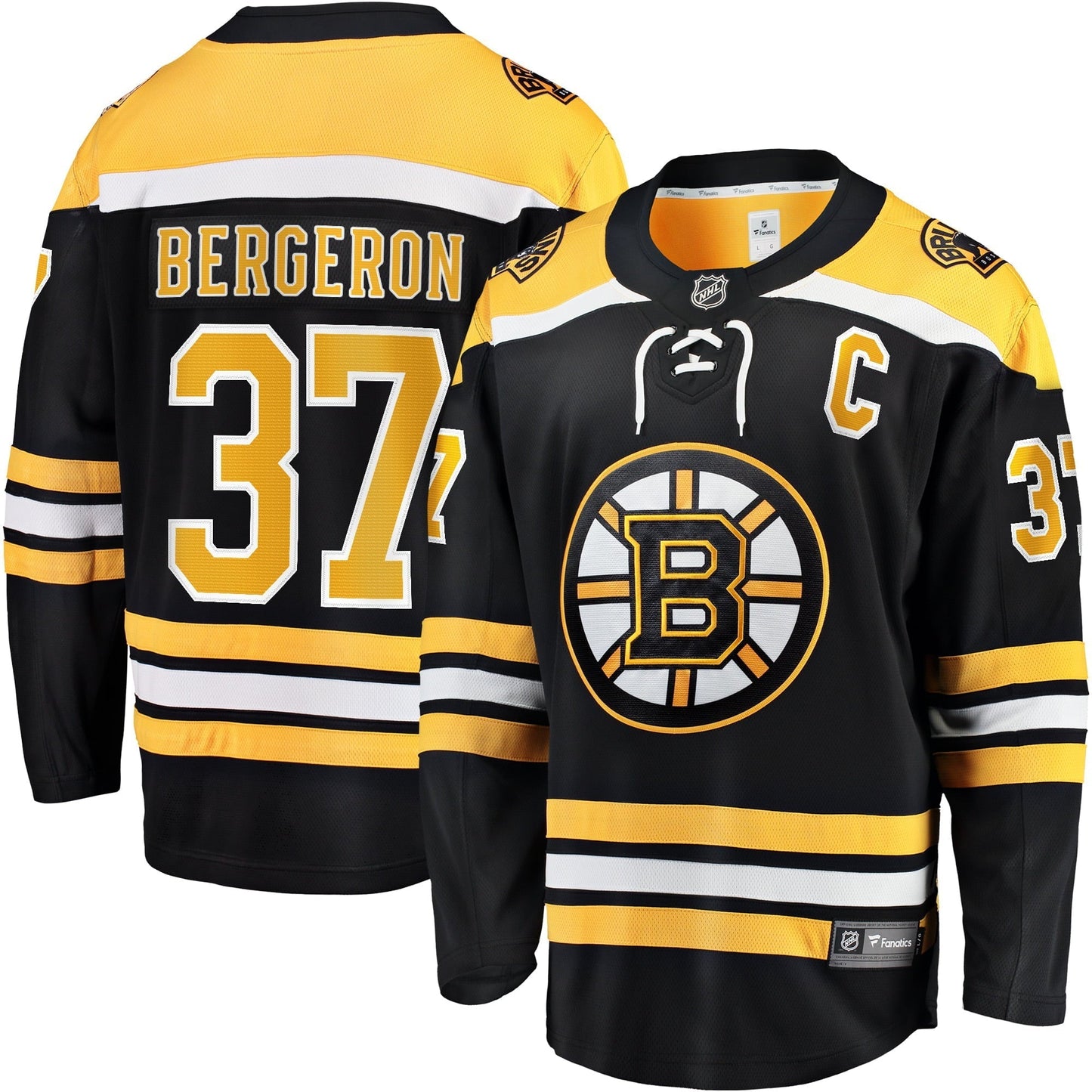Men's Fanatics Branded Patrice Bergeron Black Boston Bruins Captain Patch Home Breakaway Jersey