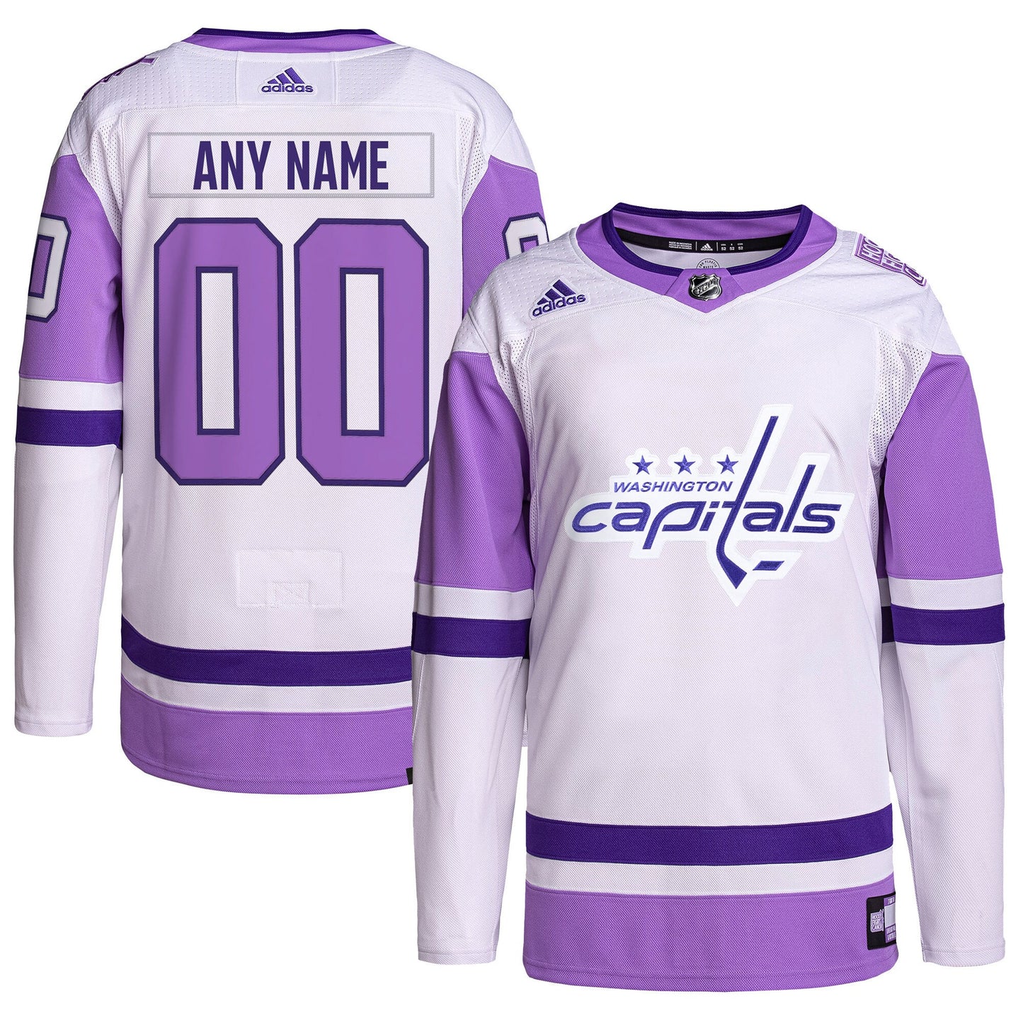Washington Capitals adidas Hockey Fights Cancer Primegreen Authentic Custom Jersey - White/Purple
